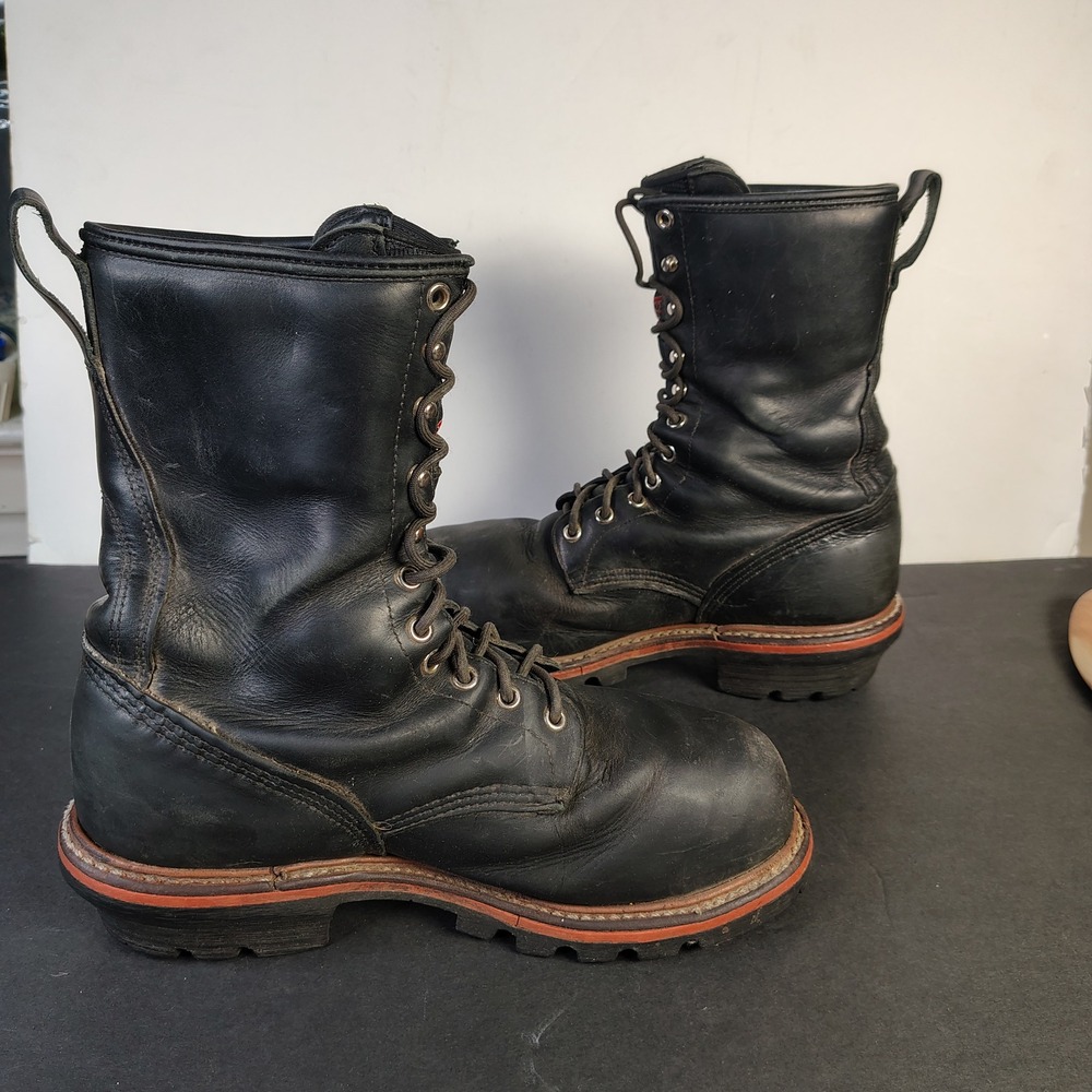 Red Wing Mens Logger Boots 9.5 EE Black Leather Gore-Tex Steel Toe Work 4420 - Picture 7 of 14